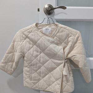 Zara girl quilted kimono jacket, size 4-5, ivory